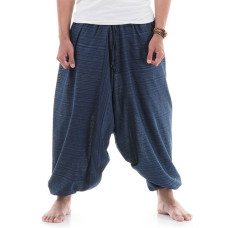 Men Cotton Aladdin Genie Harem Pants Overall Dark blue FA13M